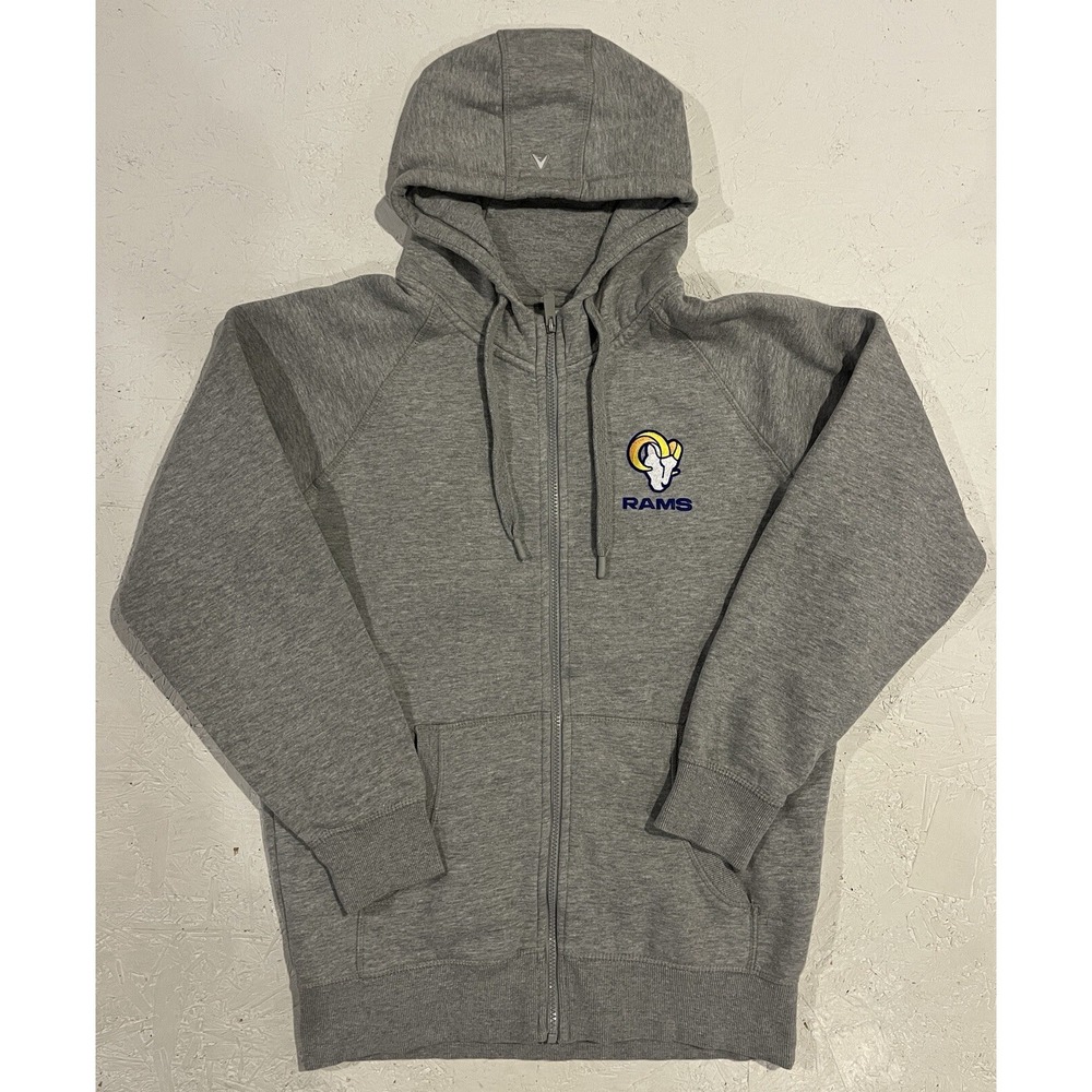 Los Angeles Rams Full Zip Hoodie Mens‎ M Medium Gray Jacket Antigua Sweatshirt